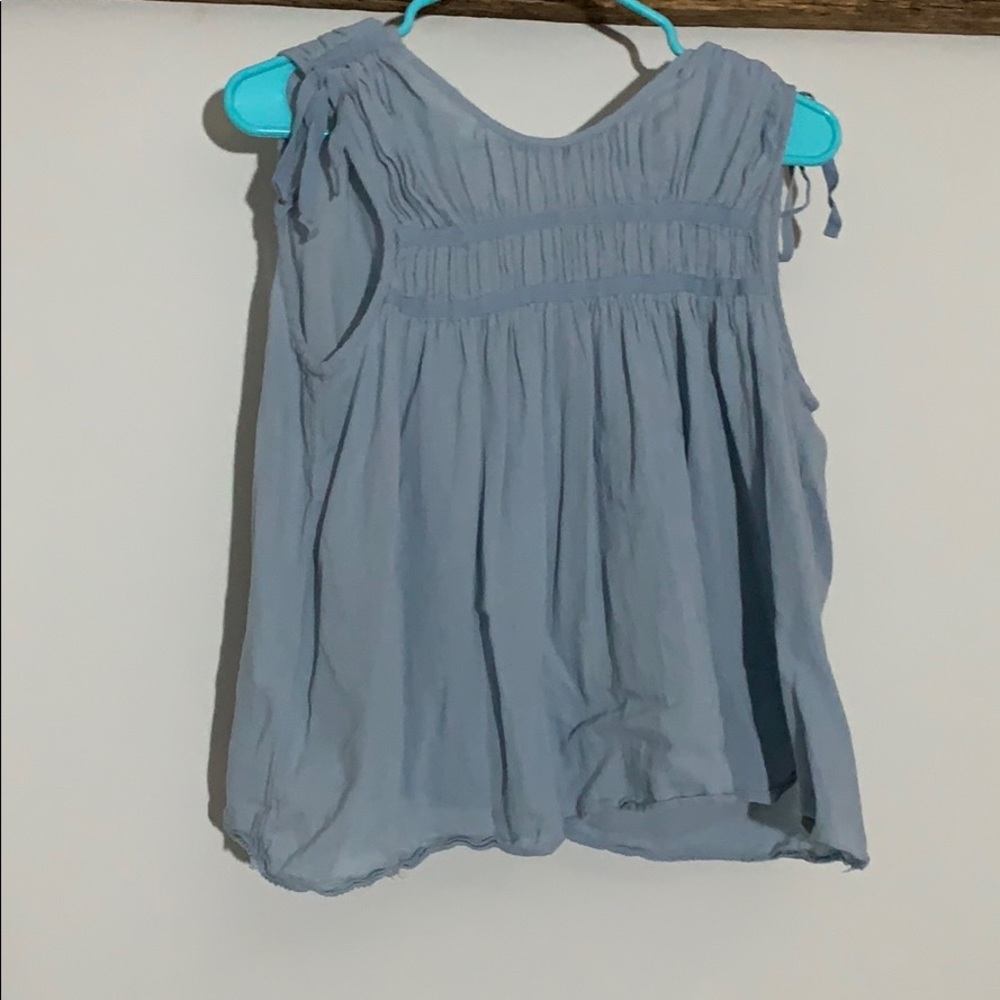 Light blue tank with semi smocked top